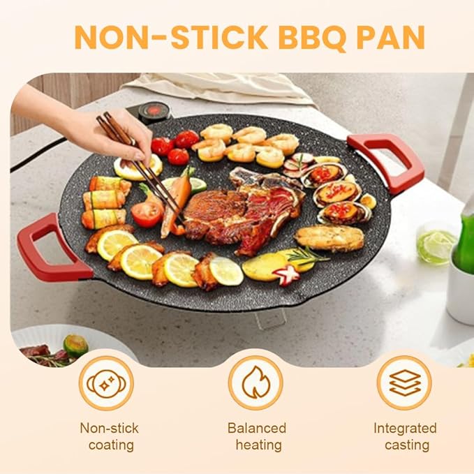 Indoor Smokeless Electric Grill Griddle, Nonstick Tabletop Grill for Indoor Cooking, Steaks Burgers Pancakes BBQ, Compact Easy Clean Design (16in)