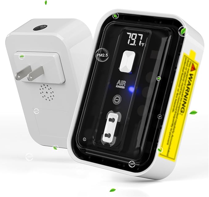 Plug-In Air Ionizers & Ionic Air Purifier,Negative Ion Generator, with Temperature Display,Ozone Free Filterless Odor Eliminator, Pet & Litter Box Deodorizer, Quiet Bedroom/Kitchen/Bathroom Freshener