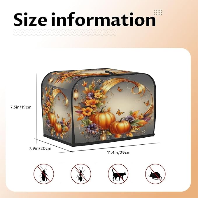 Art Fall Pumpkin Flower Toaster Cover 2 Slice Dust and Fingerprint Protection Toaster Bread Maker Covers Washable Kitchen Small Appliance Covers for Kitchen Accessories Decor Bakeware Women Gift
