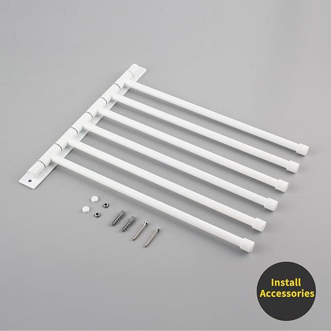 GERZWY Bathroom 6 Arms Swing Arm Towel Bars Wall Mount Bath Towel Rack Hanger Stainless Steel Towel Holder Organizer, White