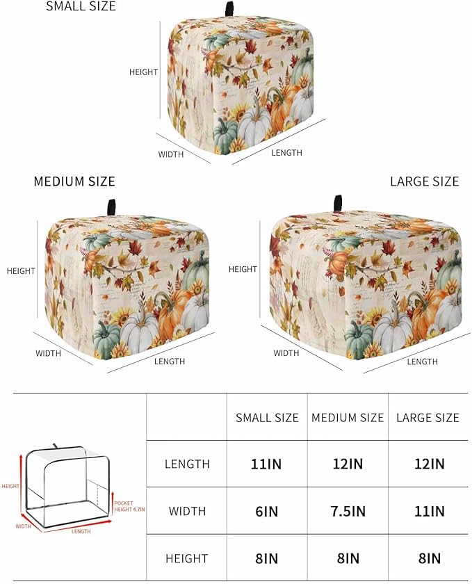 Green White Pumpkins Fall Toaster Cover 4 Slice, Thanksgiving Maple Leaf Dustproof Bakeware Oven Protector with Top Hook, Autumn Waterproof Small Kitchen Appliance Toasters Dust Cover, 12"x11"x8"