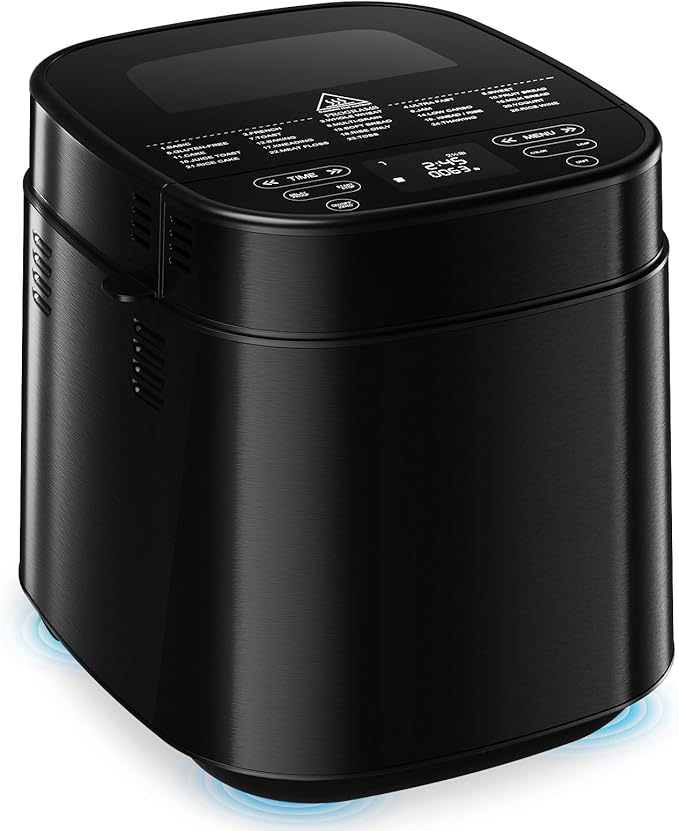 2.5LB Bread Maker with Built-in Electronic Scale, 25-in-1 Bread Machine, Beginner-Friendly with Adjustable Baking & Fermentation, Non-Stick Easy-Clean Pan, Quiet, 15H Delay, Recipes, Jet Black