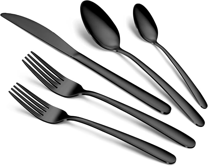 Hunnycook Black Silverware Set - 20PCS Stainless Steel Silverware Set for 4, Includes Forks Spoons and Knives, Utensil Sets for Home Kitchen Restaurant, Dishwasher Safe