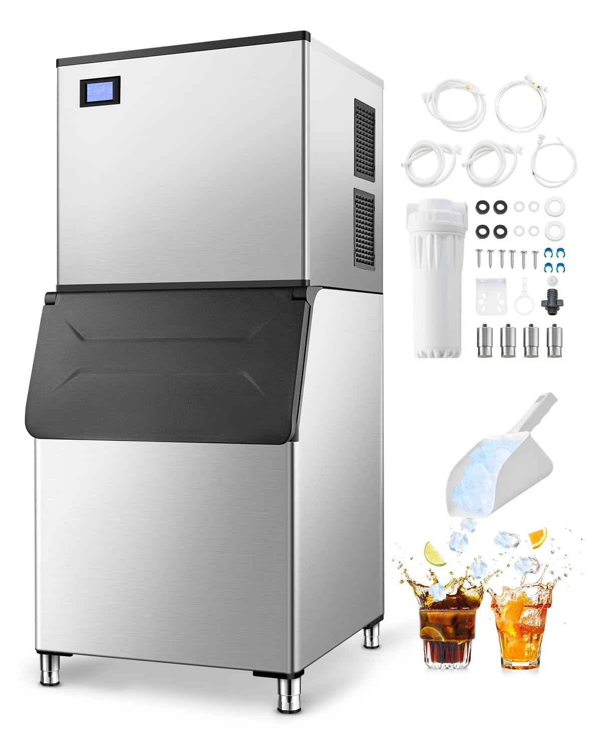 VEVOR Commercial Ice Maker Machine, 800LBS/24H Ice Making Machine with 500LBS Large Storage Bin, Auto Self-Cleaning Ice Maker Machine with Touchscreen for Bar Cafe Restaurant Business Commercial