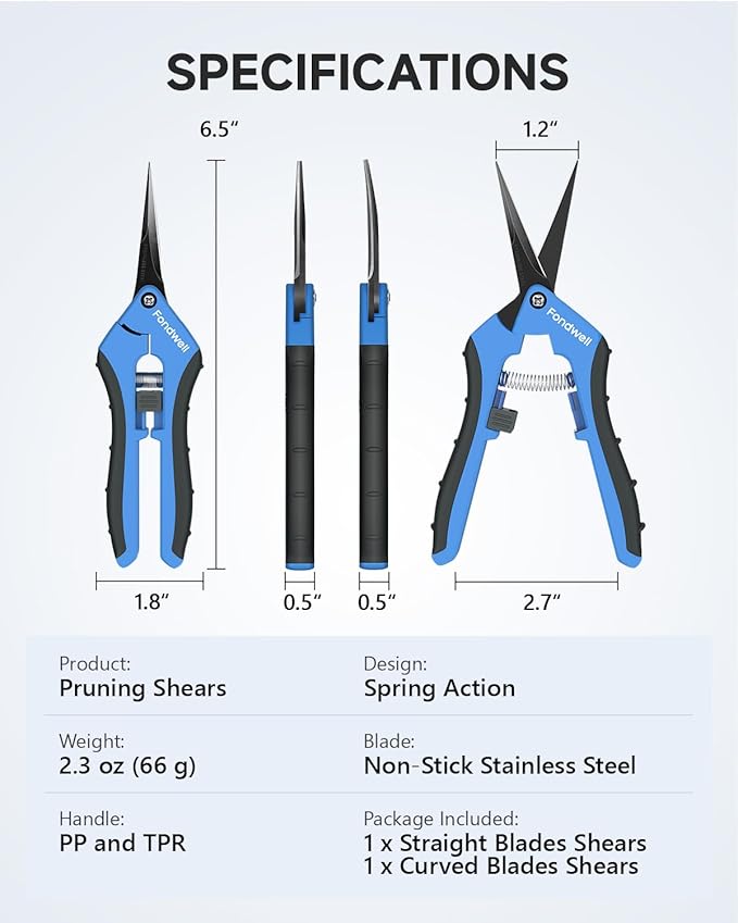 Fondwell 6.5" Pruning Shears Garden Scissors: 2 Pack of Ultra Sharp Trimming Scissors with Non-Stick Teflon Coating - Reliable Flower Snips for Managing Small Plants