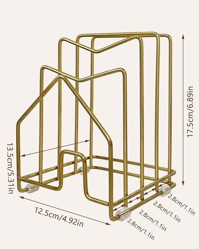 Pot Lid Organizer Cutting Board Holder Inside Cabinet 304 Stainless Steel Pot and Pan Organizer Under Cabinet Cover Cookie Sheet Bakeware Serving Tray Cooling Rack Stand Kitchen Countertop Matte Gold