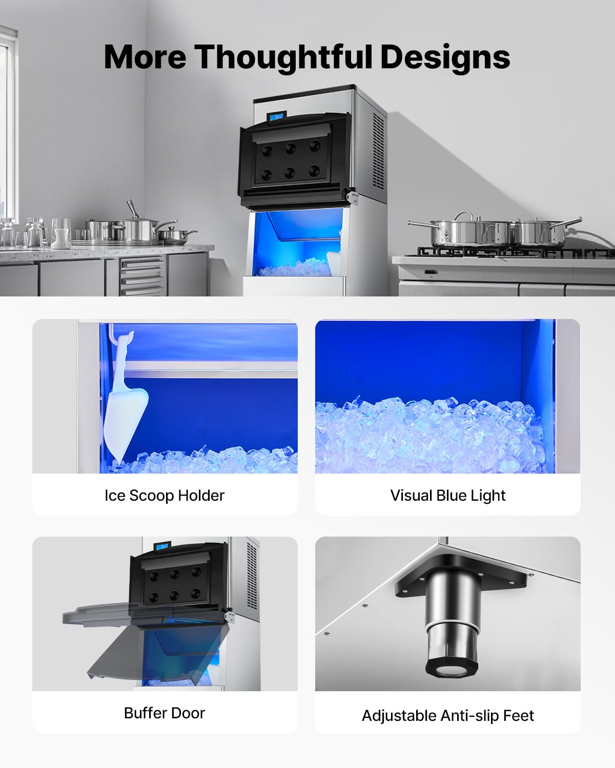 VEVOR Commercial Ice Maker Machine, 300LBS/24H Ice Making Machine with 250LBS Large Storage Bin, Auto Self-Cleaning Ice Maker Machine with Touchscreen for Bar Cafe Restaurant Business Commercial