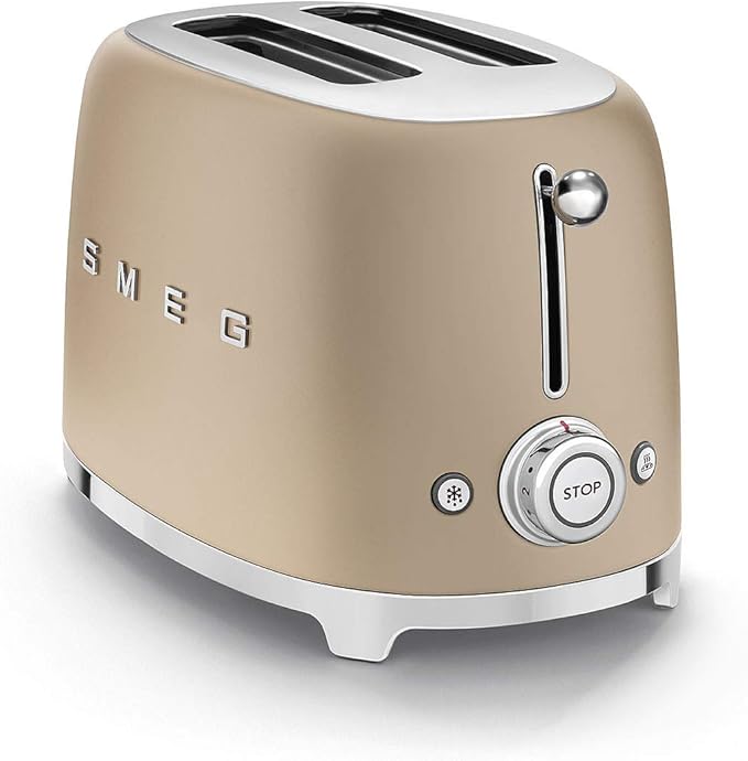 SMEG 2 Slice Toaster with 6 Presets and Defrost Function and Removable Crumb Tray TSF01CHMUS, Matte Champagne