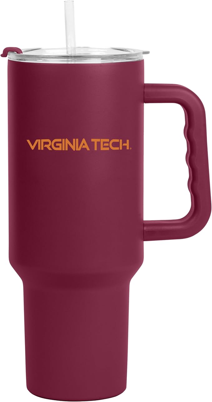 Logo Brands NCAA 40 oz Tumbler with Handle -Stainless Steel Insulated Travel Tumbler with Straw Lid – Powder Coated, Leak-Resistant, Keeps Drinks Hot/Cold – Great for Tailgating, or Everyday Use
