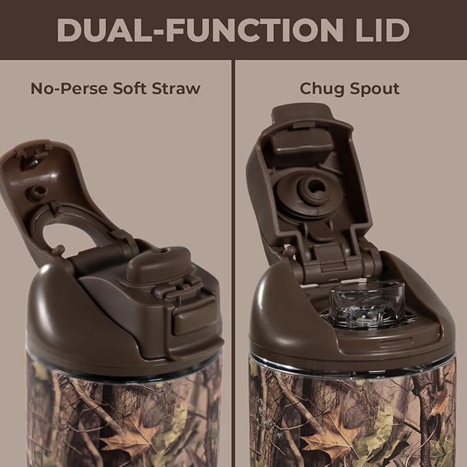 HydroJug Ease2o Water Bottle with Straw & Chug Lid, Stainless Steel, Vented Cap to Help Reduce Pressure, Water-Level Window, Cup Holder Friendly, Non-Slip Base – 40oz, Woodland