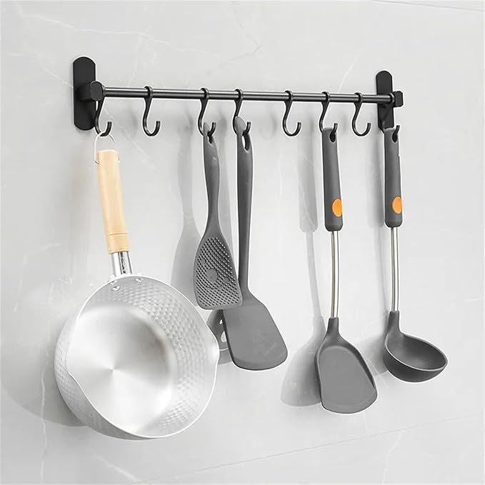 Kitchen Rail with 8 Hooks, 20 Inch Wall Mounted Hanging Utensil Rack Kitchen Utensil Hanger for Kitchen