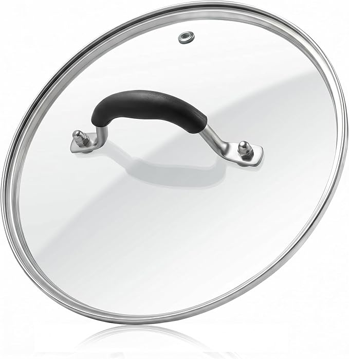 12 IN Glass Lid with Black Handle for Frying Pan, Tempered Replacement Cover Compatible for Skillets, Round Cast Iron, Cast Aluminium, Stainless Steel Pans & Pots (297mm-312mm)