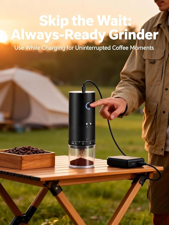 LAMIDO Portable Electric Burr Coffee Grinder - Grind While Charging - 38 External Adjustable Grind Settings - 1.8X Faster Grinding - 2000 mAh Rechargeable Battery for Travel, Camping - Matte Black
