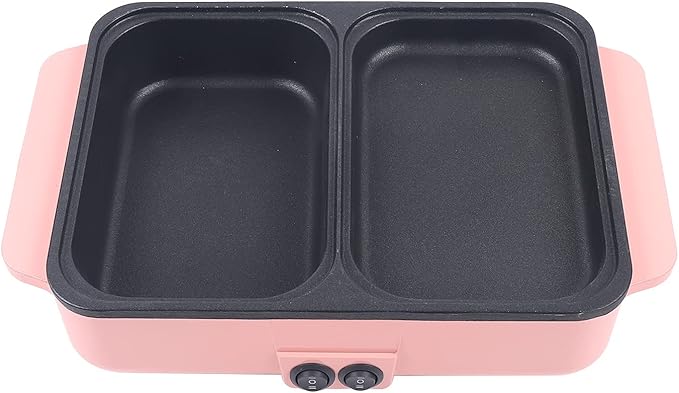 CNCEST 2 in 1 Portable Electric Hot Pot Barbecue Grill Non-Stick Teppanyaki Pan 110V Indoor Hotpot Grill Korean BBQ Combo (Pink)