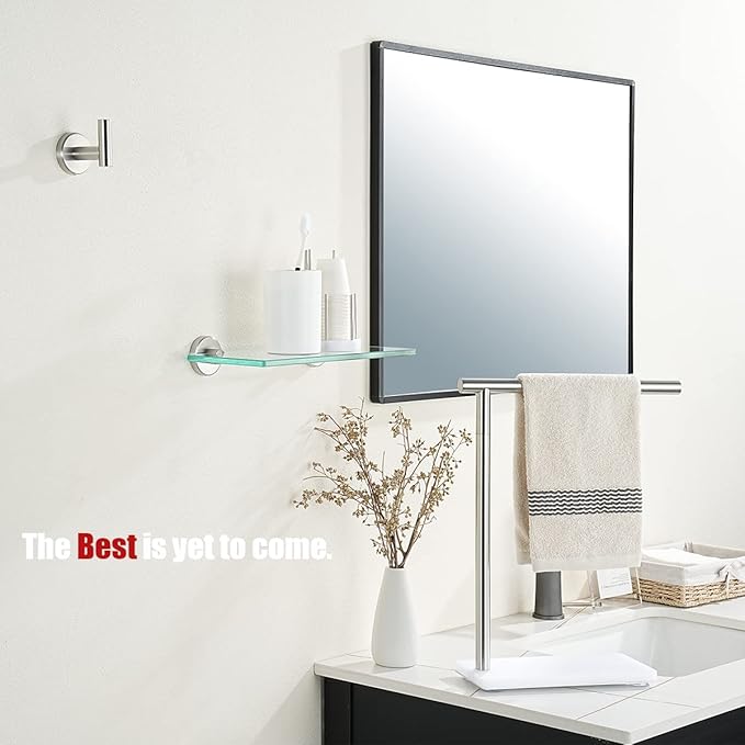 JQK Bathroom Glass Shelf, Tempered Glass Shower Storage 12 by 5 inches, 304 Stainless Steel Brushed Finish Wall Mount, TGS101L12-BN