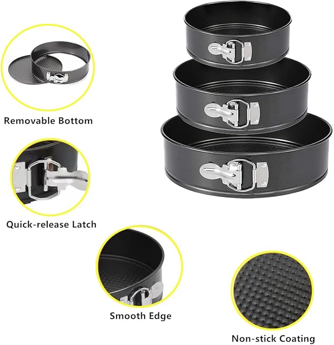 Springform Pan, 3PCS 7,8,9 Inch Cheesecake Pans with Removable Bottom, Non-stick Spring Form Pan for Cheesecake
