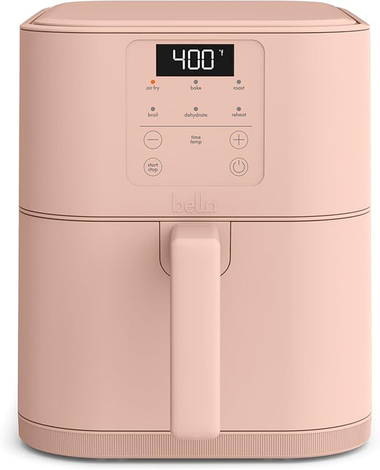 bella 6 Qt Slim Air Fryer, Fits-anywhere™ Kitchenware, EverGood™ Ceramic Nonstick Coating, Adjustable Temperature, 6 Preset Cooking Options, 60 Min Auto Shutoff w Audible Tone, 5lb Capacity, Blossom