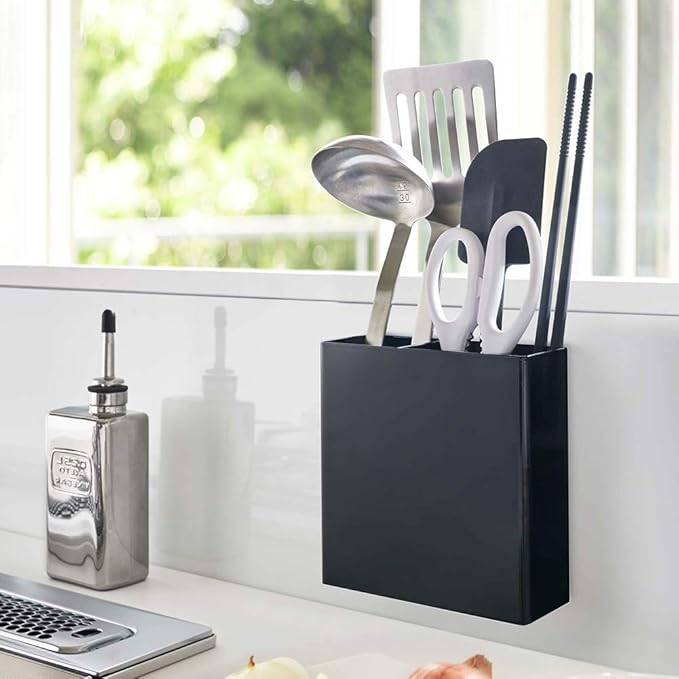 Yamazaki 5147 Magnetic Kitchen Tool Stand, Black, Approx. W 5.3 x D 2.0 x H 5.5 inches (13.5 x 5 x 14 cm), Tower, Floating Storage, Easy Installation