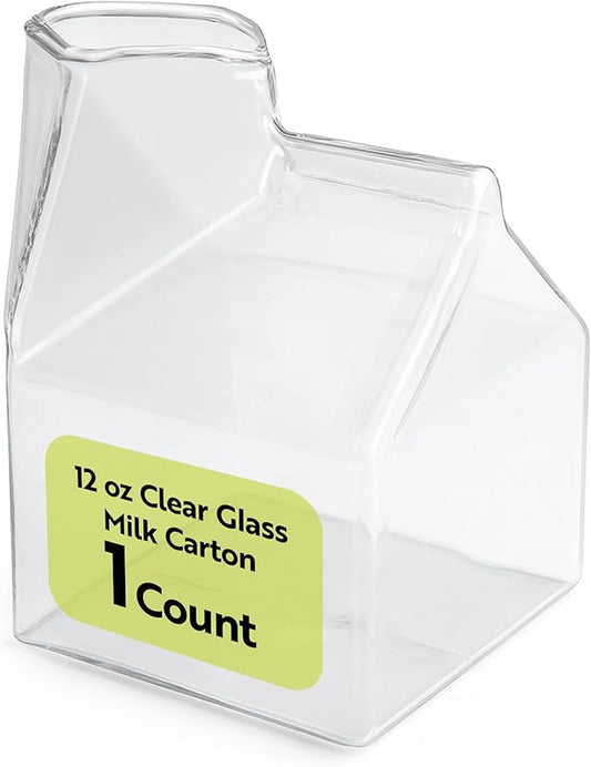 Restaurantware 12 Ounce Glass Milk Carton 1 Reusable Milk Carton Creamer - Durable Serve Cream Milk or Juice Clear Glass Mini Milk Carton Dishwasher-Safe For Homes or Restaurants