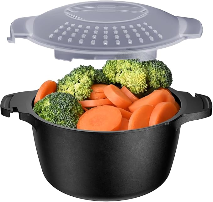 Microwave Cookware Steamer, 1 Quart Microwave Steamer for Vegetables, Microwave Cooker with Vent Lid- BPA Free, Freezer Safe
