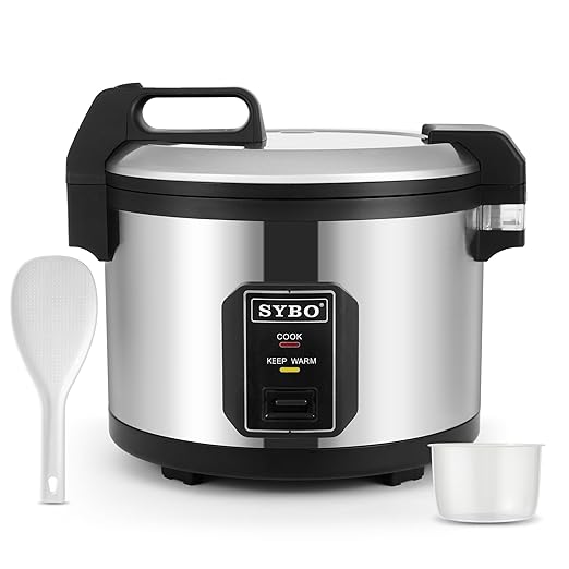 SYBO Commercial Rice Cooker and Warmer, 60 Cups Cooked (30 Cup Uncooked) Large Rice Cooker with Hinged Lid, Non-Stick Insert Pot, Stainless Steel Exterior
