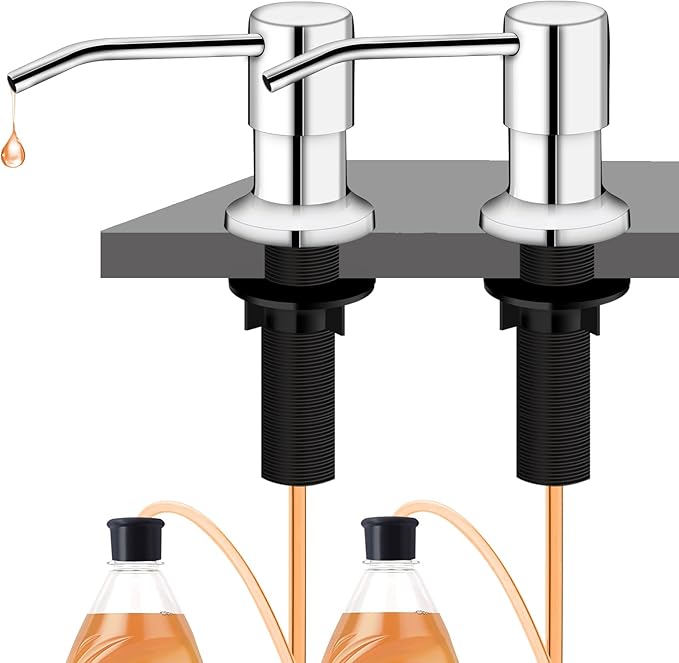 Sink Soap Dispenser, Kichen Sink SoapDispenser, 47" Extension Tube kit, Under Sink Soap Dispenser Pump, No Need More Refills （Chrome-2 Pack）