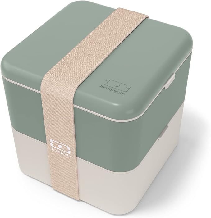 monbento - Large Bento Lunch Box MB Square Natural with 2 Compartments - 57 oz - Leakproof Lunch Box for Work/Picnic/Meal Prep - BPA Free - Microwave & Dishwasher Safe - Green