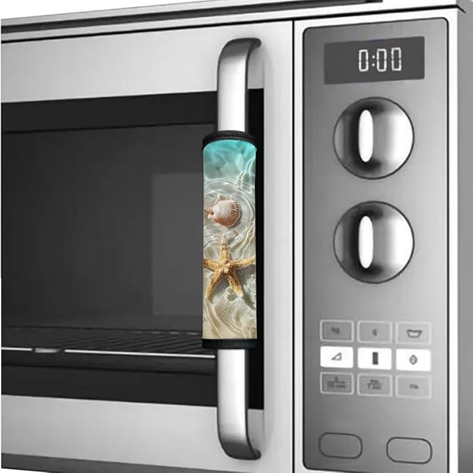 6 PCS Fridge Door Handle Covers Washable Kitchen Appliances Handles Protector for Oven Stove Anti-Slip Indoor Home Refrigerator Decorations, Starfish Sea Shell Beach Ocean