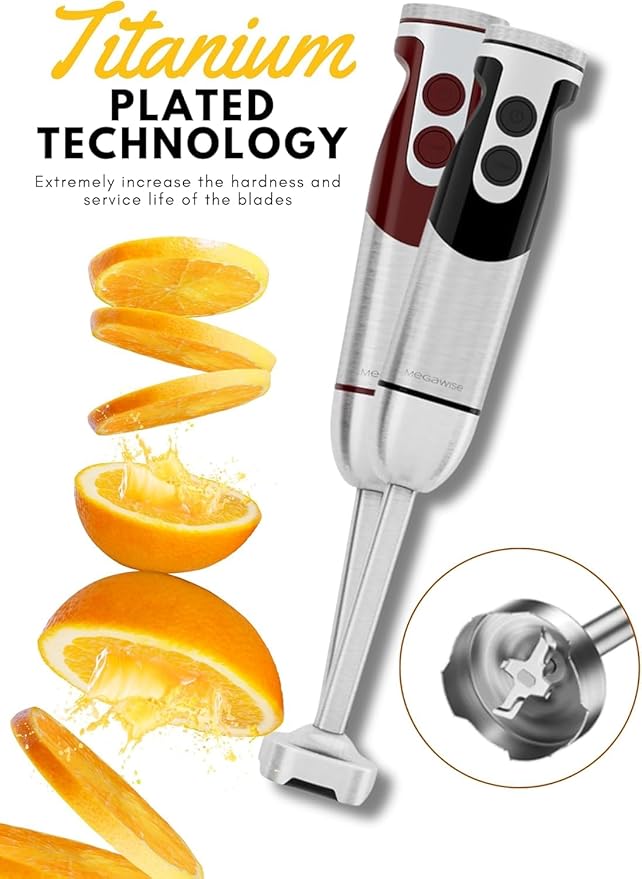 MegaWise Pro Titanium Reinforced 5-in-1 Immersion Hand Blender, Powerful Motor with 80% Sharper Blades, 12-Speed Corded Blender (Black)