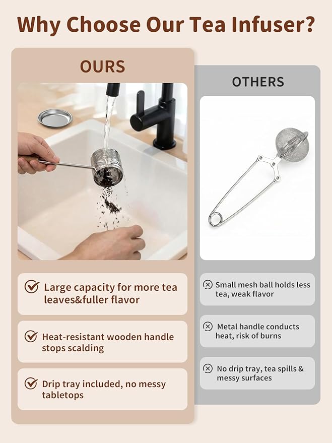HOUSE AGAIN Tea Infuser for Loose Tea, 2-in-1 Tea Scoop Infuser Extra Fine Mesh Tea Strainers for Loose Tea, 304 Stainless Steel Loose Leaf Steeper, Ball Filter with Handle for Spices, L