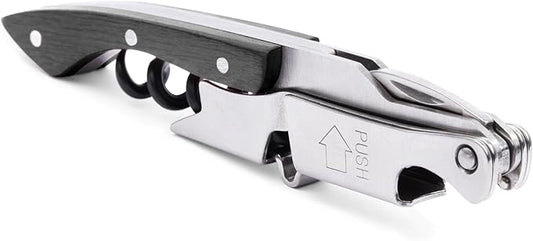 Pocket Prestige Waiters Corkscrew By Coutale Sommelier - Blackwood - French Patented Spring-Loaded Double Lever Wine Bottle Opener for Bartenders and Gifts - Sharp Micro-Serrated Knife