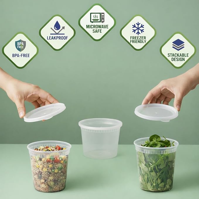 JoyServe Deli Food Containers with Lids - (144 Sets) Bulk Case of 72-32 Oz Quarts & 72-16 Oz Pints Airtight Food Storage Takeout Meal Prep Containers, BPA-Free, Dishwasher, Microwave Safe