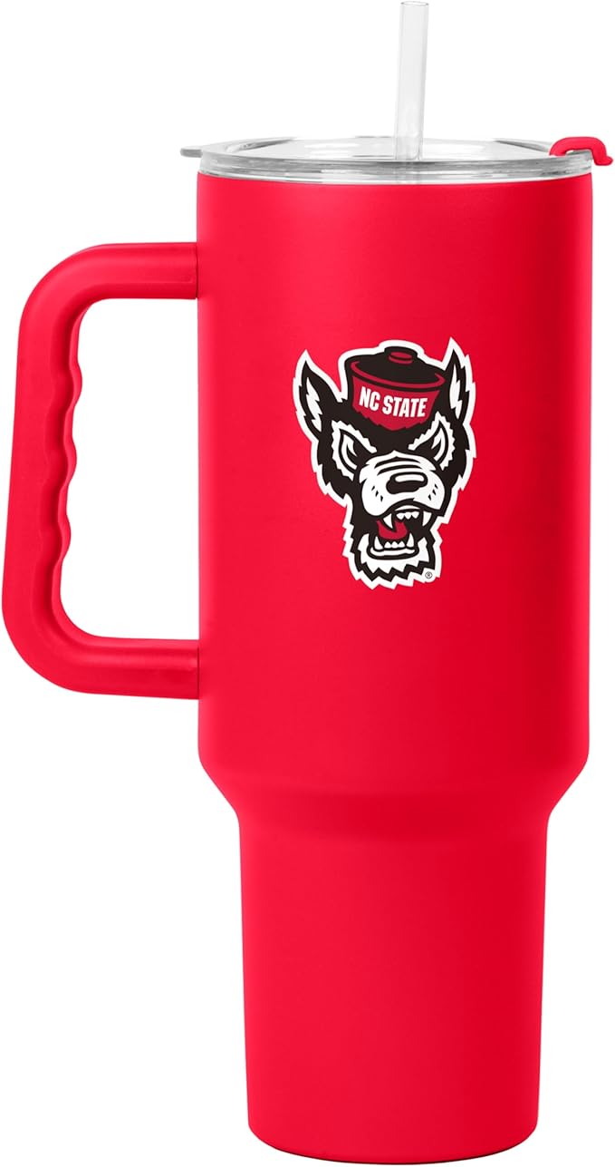Logo Brands NCAA 40 oz Tumbler with Handle -Stainless Steel Insulated Travel Tumbler with Straw Lid – Powder Coated, Leak-Resistant, Keeps Drinks Hot/Cold – Great for Tailgating, or Everyday Use