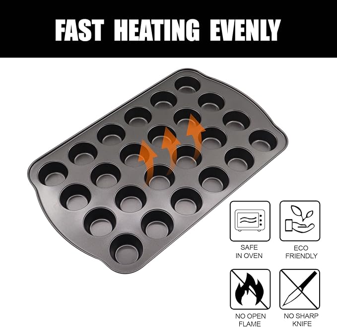 12+24 Muffin Pan Set (2 Pack) - Nonstick Cupcake Tins Dark Gray | Heavy Duty Carbon Steel, Rustproof, Oven Safe Baking Gift