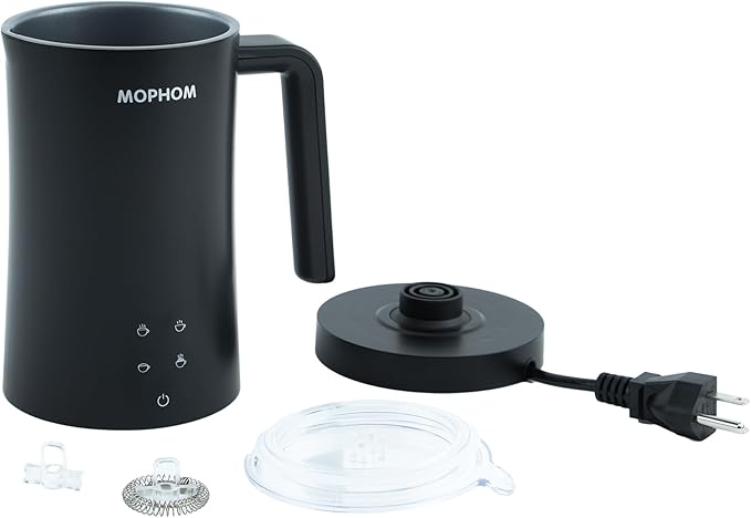 Milk Frother, 4 in 1 Electric Milk Steamer,11.84oz/350ml Automatic Warm and Cold Foam frother for Coffee, Latte, Macchiato, Cappuccino, Hot Chocolate,From the Makers of Mophom 400W,Black