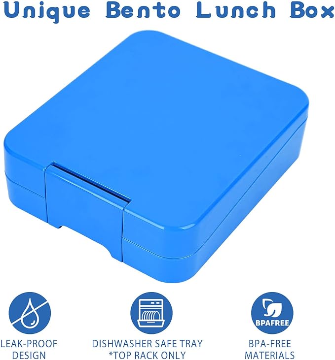 Bento Lunch Box Set for Kids with 10oz Soup Thermo, Leak-Proof Lunch Containers with 4 Compartment, Thermo Hot Food Jar and Insulated Lunch Bag for Kids to School,BPA-Free(Blue)