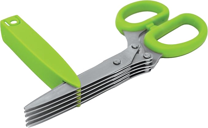 Norpro Multi Blade Herb Scissors with Blade Cleaner, 8-inch, Green