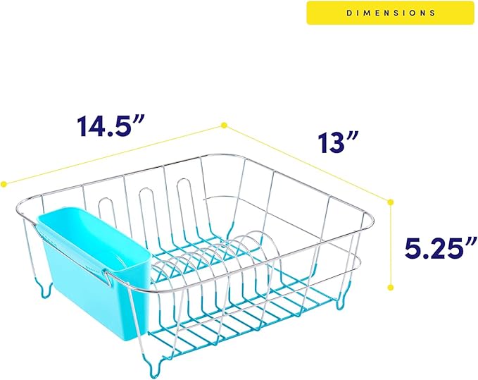 Dish Drying Rack & Cutlery Holder 2 Piece Set - Compact Sink-Fitting Dish Drainer with Rubberized Undercoating, Space-Saving Kitchen Organizer for Plates, Cups, Bowls & Utensils in Sink, Turquoise