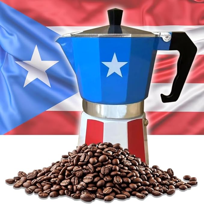 PRK 14 Puerto Rico Coffee Pot – Aluminum Moka Grecas Pot with Puerto Rican Flag Design | Traditional Stovetop Espresso Maker for Authentic Cafe Boricua 6 Cup