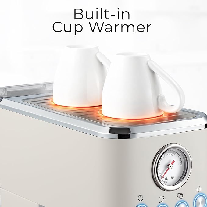 Zulay Kitchen Magia Compact Espresso Machine – 20 Bar Coffee Maker with Milk Frother Steam Wand, Latte & Cappuccino Maker, 1350W Fast Heating, 40oz Removable Water Tank, Stainless Steel – Cream