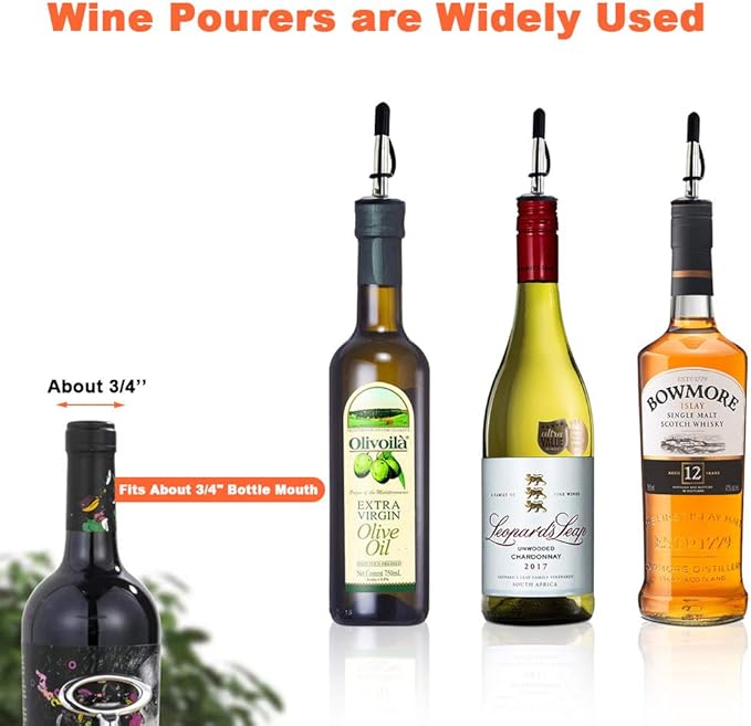 24PCS Liquor Pour Spout, Stainless Steel Bottle Pourers, With Dust Caps Olive Oil Spout, Suitable for About 3/4" Bottle Mouth