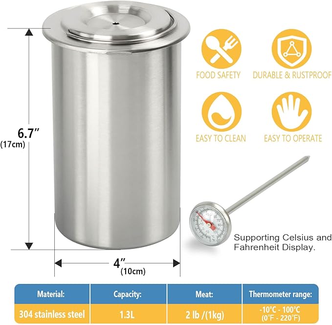 Ham Maker Meat Press Stainless Steel Deli Meat Press for Making Homemade Lunchmeat Maker, Ham Maker with Thermometer, Sandwich Lunchmeat Pressure Ham Cooker