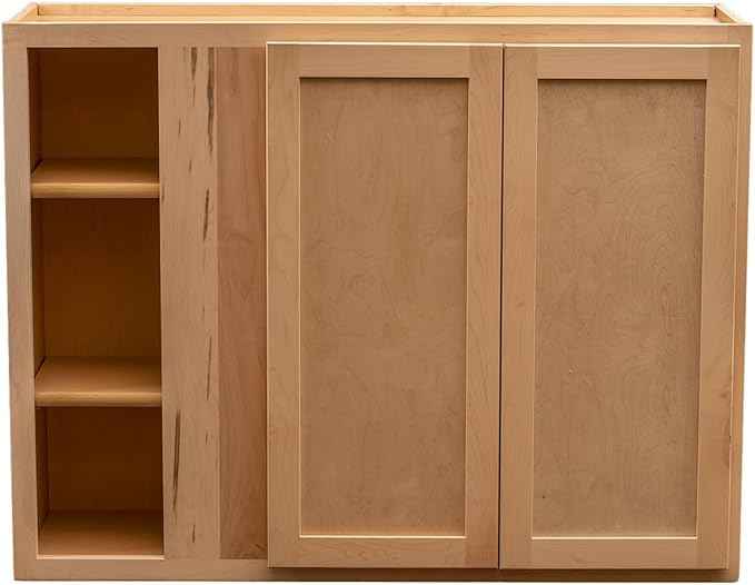 Quicklock RTA (Ready-to-Assemble) 42" Tall Wall Kitchen Cabinets - Shaker Style | 100% Hardwood | Made in America | Soft Close Hardware (12" D x 39" W x 42" H Blind Corner, Raw Maple)