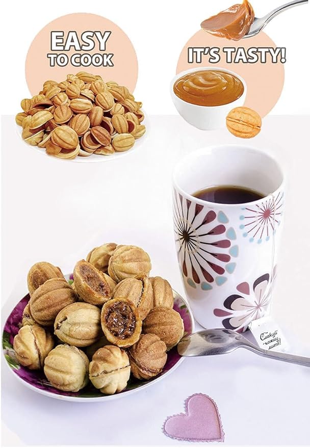 Electric Walnut Cookie Maker 24 Holes Mold Maker Electric Walnut Snacks Maker Mini Nut Machine Sandwich Iron Electric Nut Mold Maker Oreshek, Non-stick Easy to Clean, Black