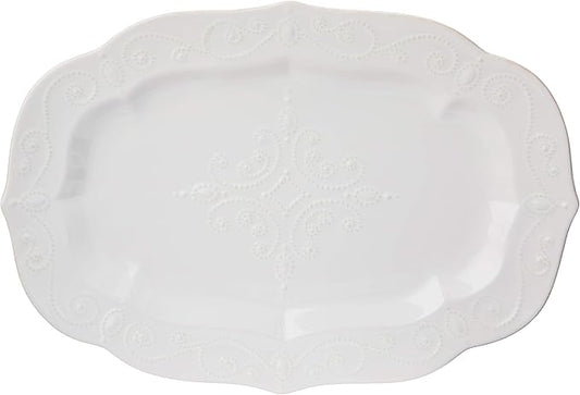 Lenox Serveware, Lenox French Perle White Serving Platter, Oval Shape, 18.5-Inch, Stoneware, Dishwasher Safe, Turkey Platter for Thanksgiving, Winter Hosting, Christmas Serving (White, 1 Piece)