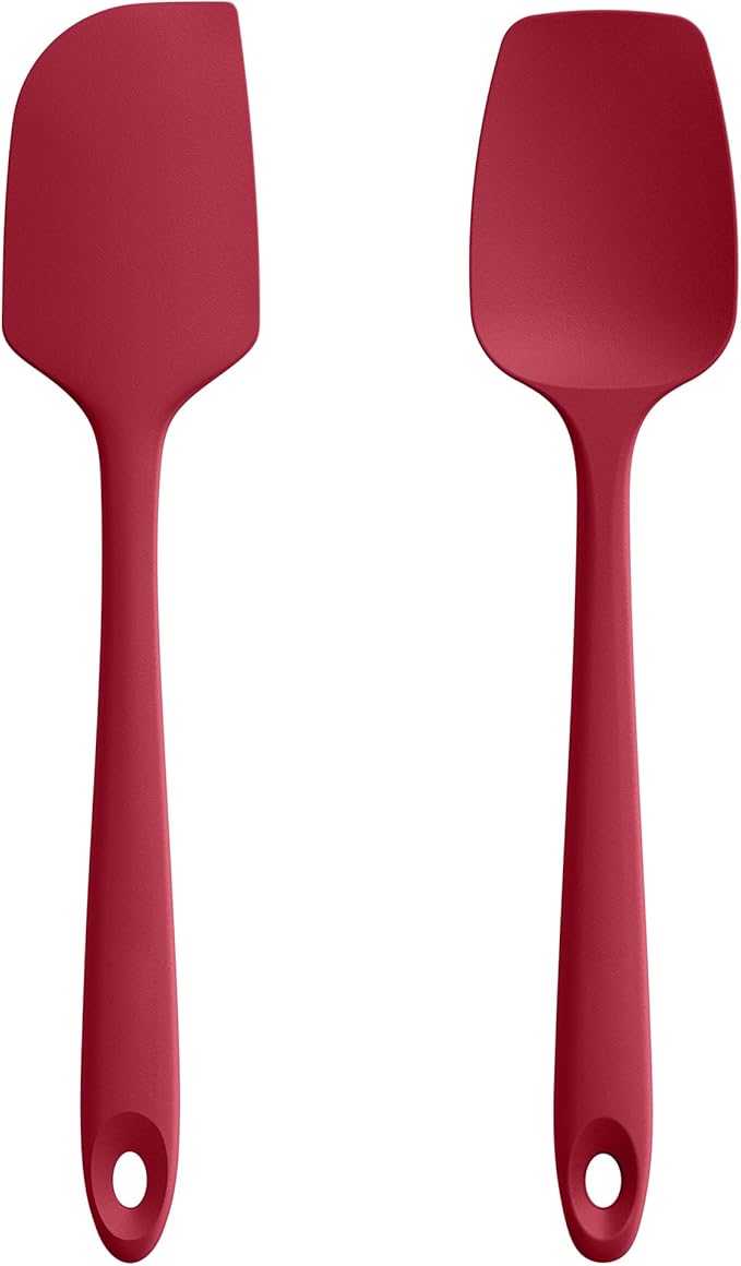 U-Taste 18/8 Stainless Steel Measuring Cups and Spoons (Set of 10, Red), and 18/8 Stainless Steel 600ºF Heat Resistant 11.38in Flexible Non-Stick Spatula & Spoon Spatula (Red)