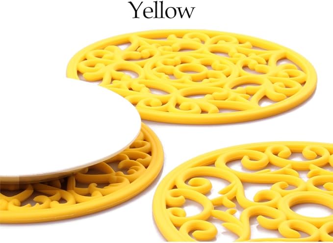ME.FAN Trivets for Dishes/Pots/Pans, 3 Pcs Silicone Mats, Flexible/Durable/Non Slip Hot Pads to Protect Table and Counter Top (Yellow)