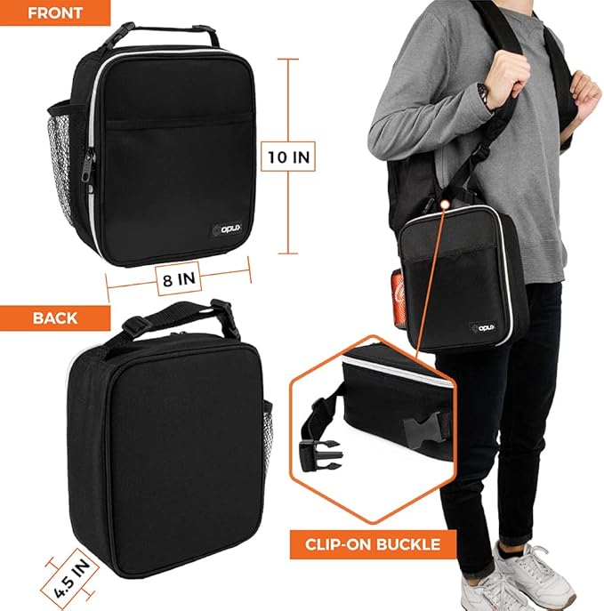 opux Premium Insulated Lunch Box, Soft School Lunch Bag for Kids Boys Girls, Leakproof Small Lunch Pail Men Women Work, Reusable Compact Cooler Tote Lunchbox for Office Adult, Black