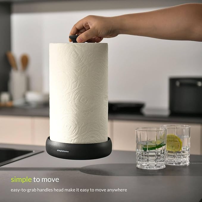 simpletome Paper Towel Holder Countertop Keep It Rolled Up Weighted Base (Matt Black)
