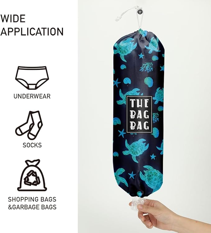 Plastic Bag Holder,Reusable Grocery Bag Holder for Home Kitchen Travelling Camping Beach Decor, use 1 Pack，Marine life Turtle Pattern